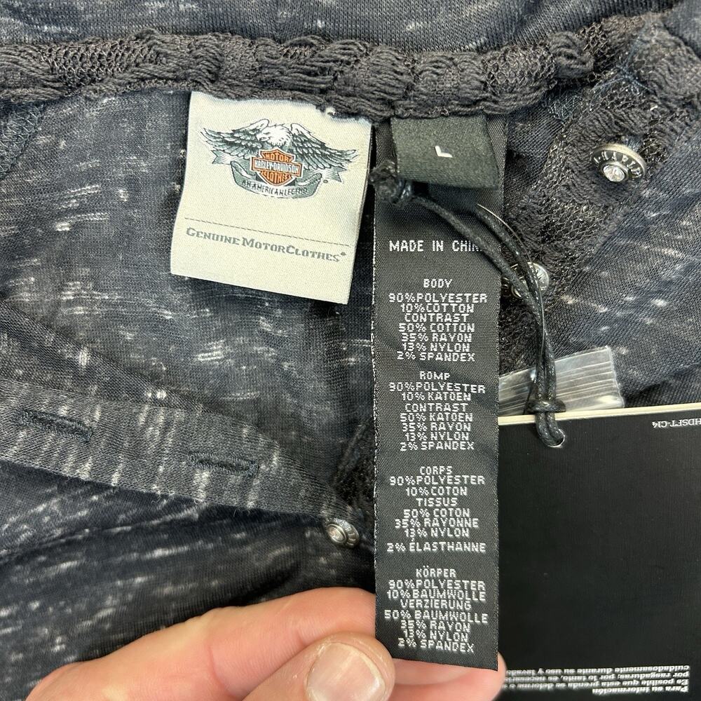 Harley-Davidson NEW Lace Accent Hooded Henley Shirt Women's Large Gray Black Top - Picture 4 of 10